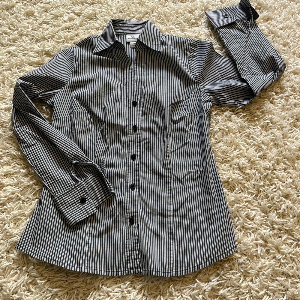 Worthington Black and White Striped Button Down Shirt